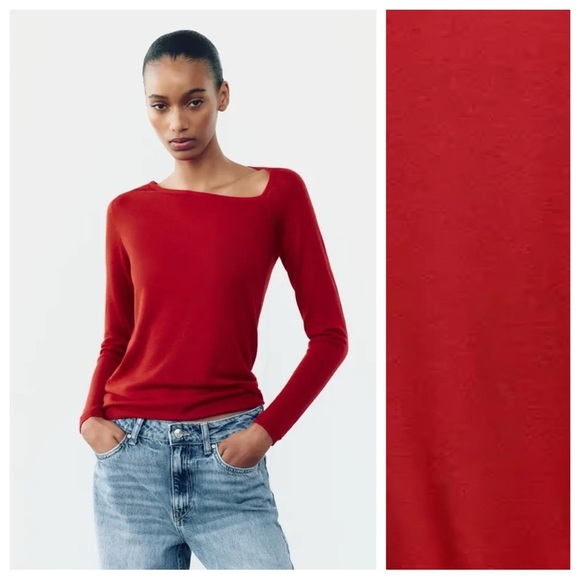 NWT. Zara Red Wool/Silk Blend Sweater. Size S. - Picture 2 of 9